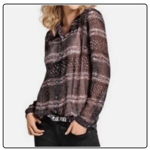 CAbi Black and Brown Plaid Blouse
